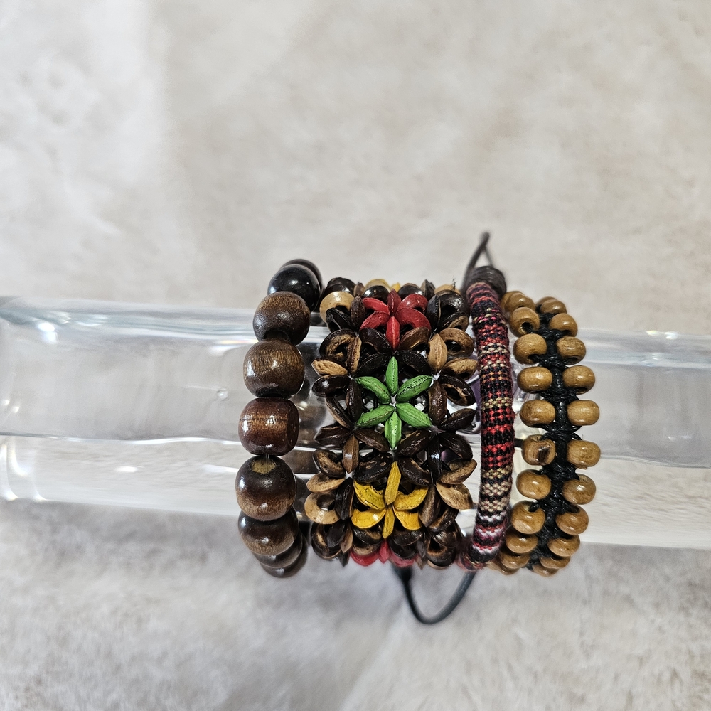 Bohemian Beaded Bracelet Set with Brown and Multicolor Accents